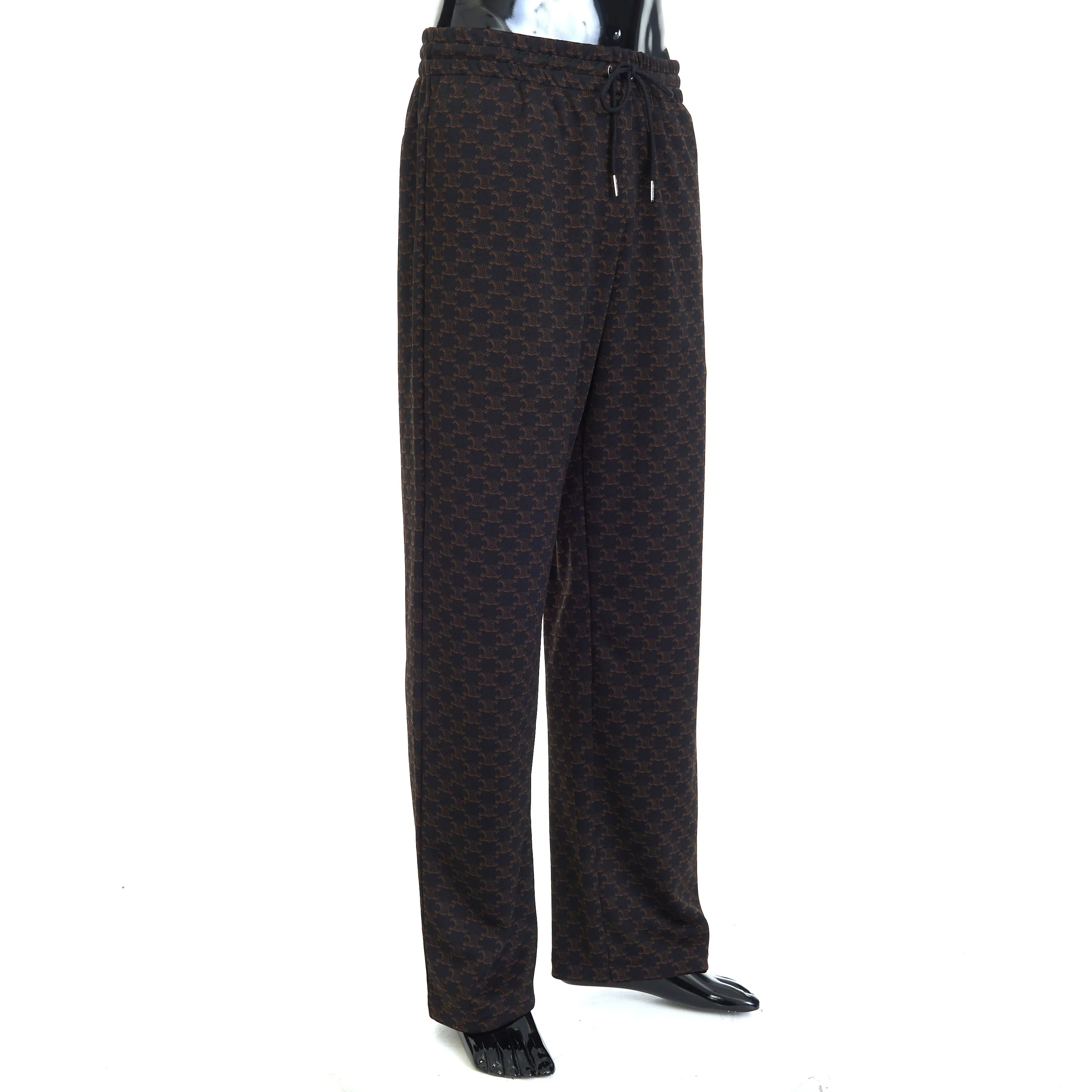 Triomphe Monogram Print Track Pants In Black & Brown Double Face Jersey