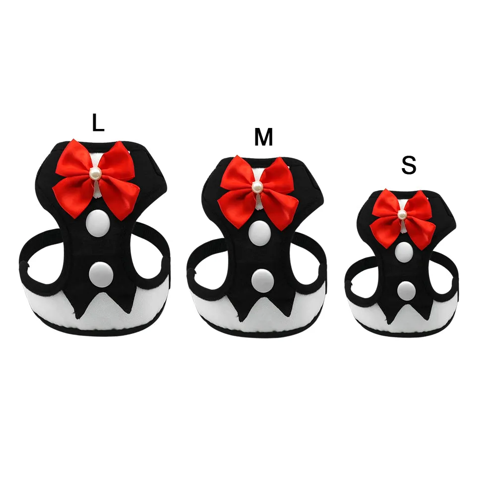 Tuxedo Bow Tie Dog Harness & Leash Set