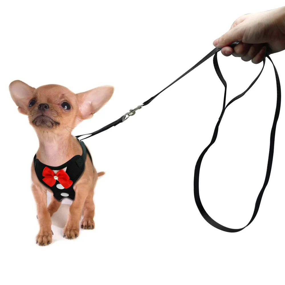 Tuxedo Bow Tie Dog Harness & Leash Set