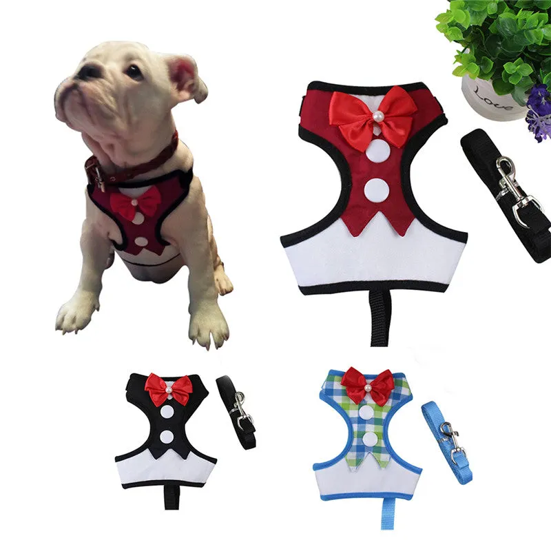 Tuxedo Bow Tie Dog Harness & Leash Set