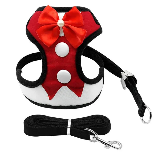Tuxedo Bow Tie Dog Harness & Leash Set