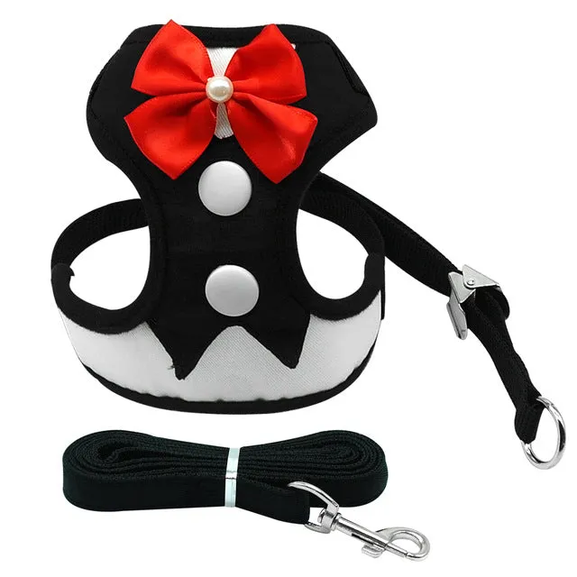 Tuxedo Bow Tie Dog Harness & Leash Set