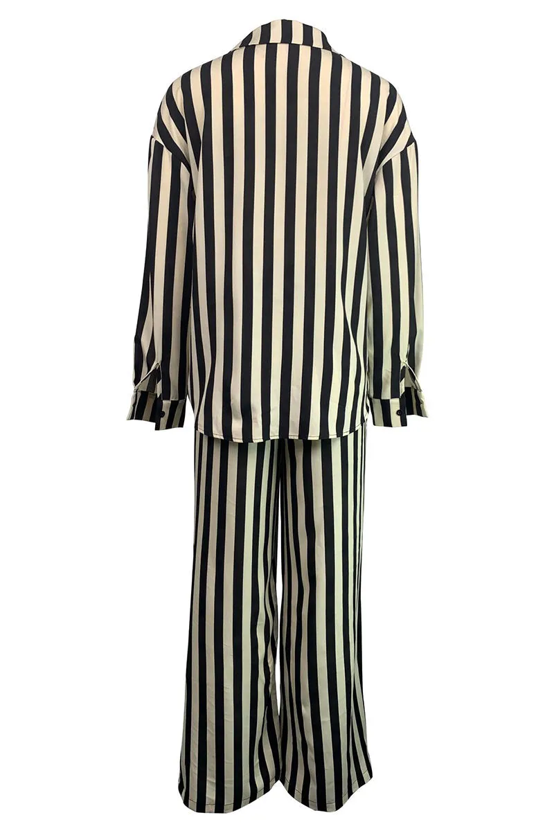 UG740 Striped Shirt Top and Wide Leg Pants Set