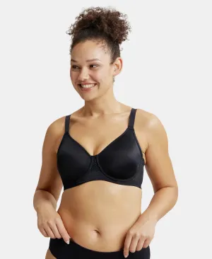 Under-Wired Non-Padded Soft Touch Microfiber Elastane Stretch Full Coverage Minimizer Bra with Broad Wings - Black