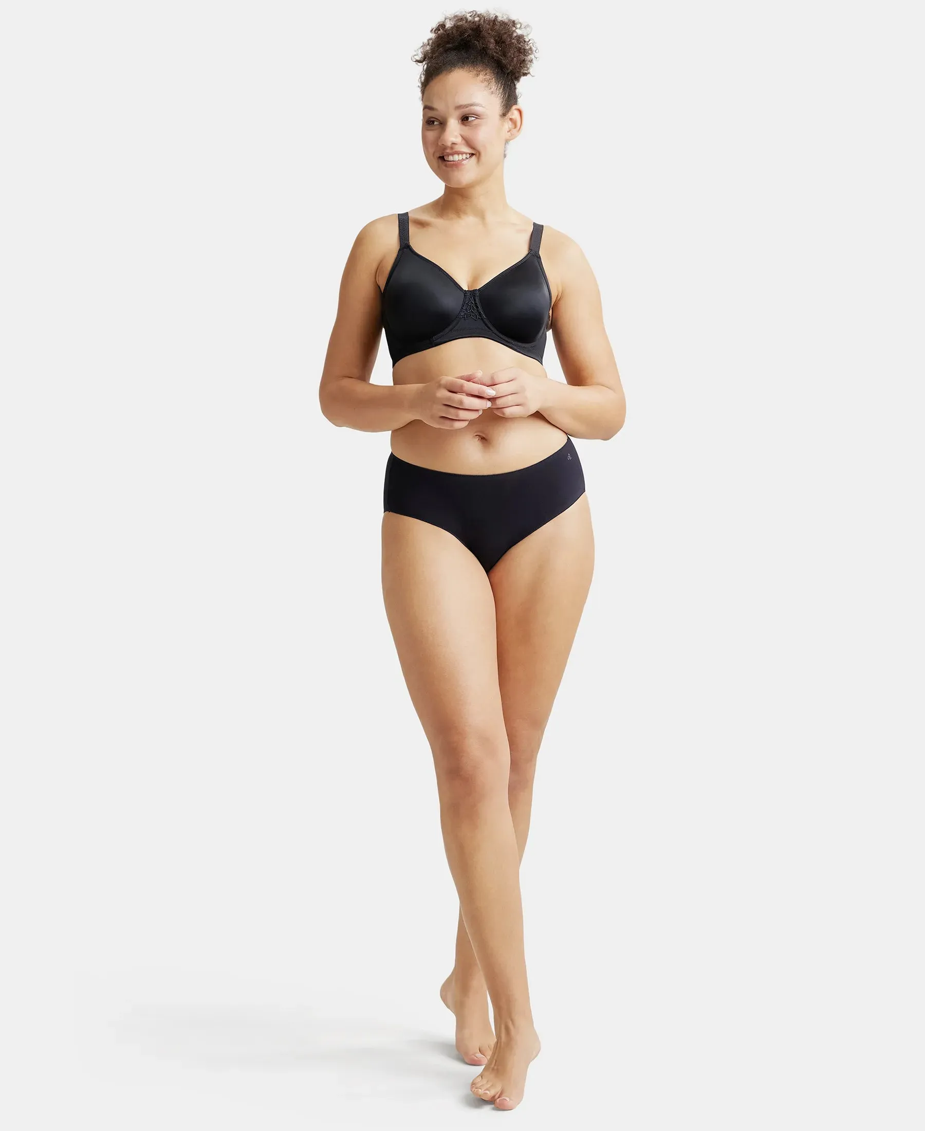 Under-Wired Non-Padded Soft Touch Microfiber Elastane Stretch Full Coverage Minimizer Bra with Broad Wings - Black