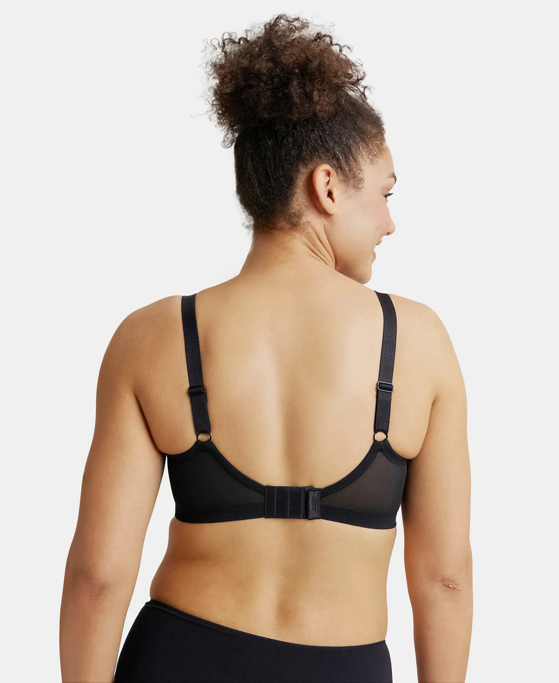 Under-Wired Non-Padded Soft Touch Microfiber Elastane Stretch Full Coverage Minimizer Bra with Broad Wings - Black