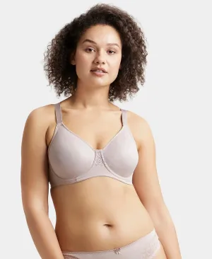 Under-Wired Non-Padded Soft Touch Microfiber Elastane Stretch Full Coverage Minimizer Bra with Broad Wings - Mocha