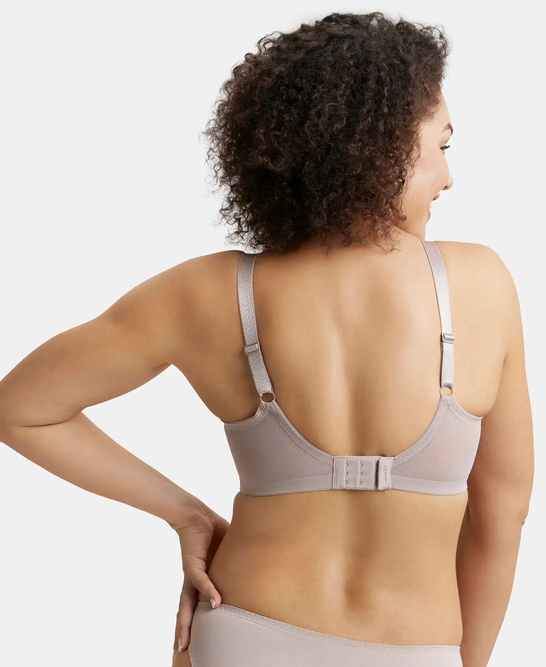 Under-Wired Non-Padded Soft Touch Microfiber Elastane Stretch Full Coverage Minimizer Bra with Broad Wings - Mocha