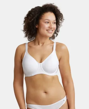 Under-Wired Non-Padded Soft Touch Microfiber Elastane Stretch Full Coverage Minimizer Bra with Broad Wings - White