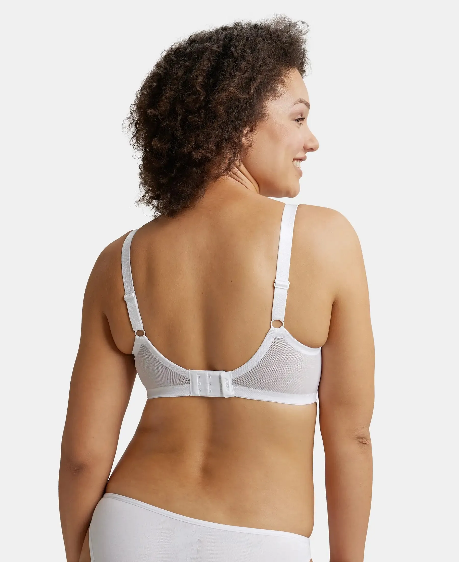 Under-Wired Non-Padded Soft Touch Microfiber Elastane Stretch Full Coverage Minimizer Bra with Broad Wings - White
