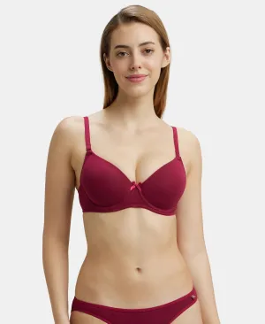 Under-Wired Padded Super Combed Cotton Elastane Stretch Medium Coverage T-Shirt Bra with Detachable Straps - Beet Red