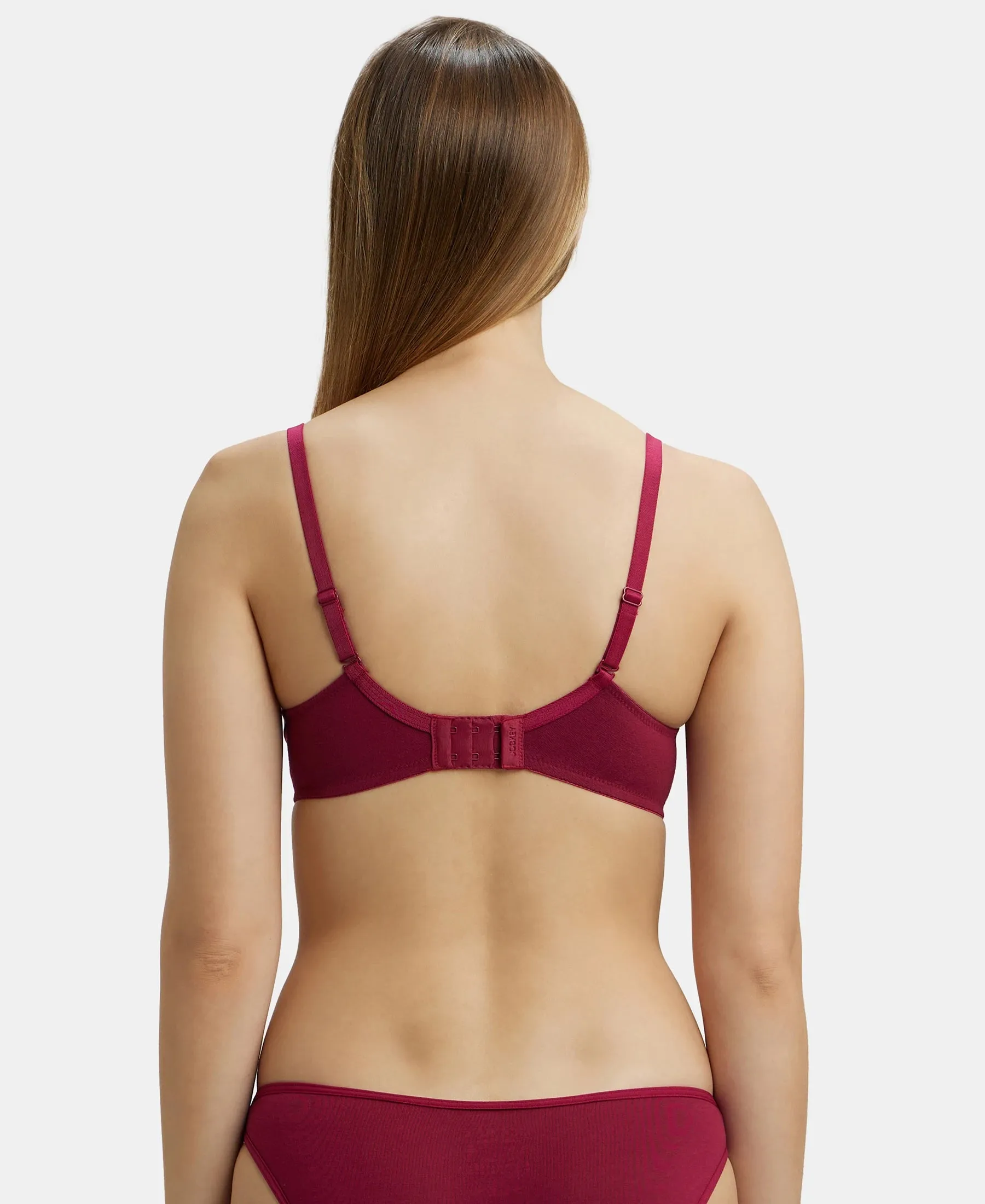 Under-Wired Padded Super Combed Cotton Elastane Stretch Medium Coverage T-Shirt Bra with Detachable Straps - Beet Red