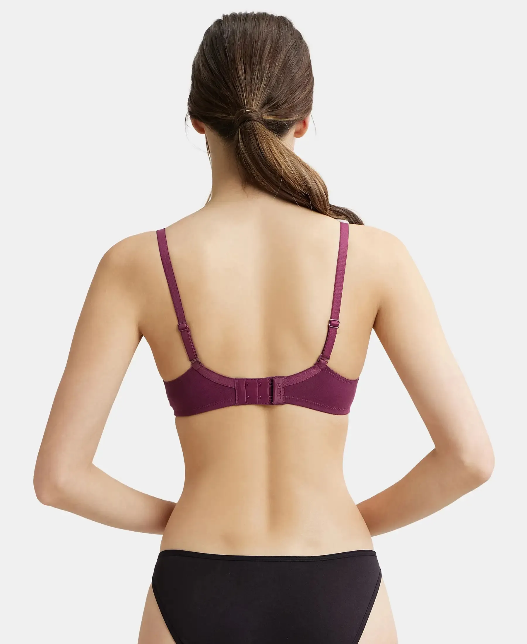 Under-Wired Padded Super Combed Cotton Elastane Stretch Medium Coverage T-Shirt Bra with Detachable Straps - Prune
