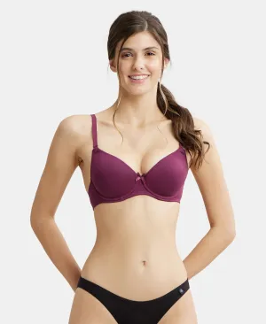 Under-Wired Padded Super Combed Cotton Elastane Stretch Medium Coverage T-Shirt Bra with Detachable Straps - Prune