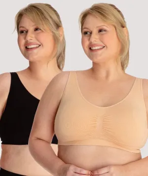Underbliss Seamless Bamboo Blend Comfort Wire-free Bra 2 Pack - Black/Frappe