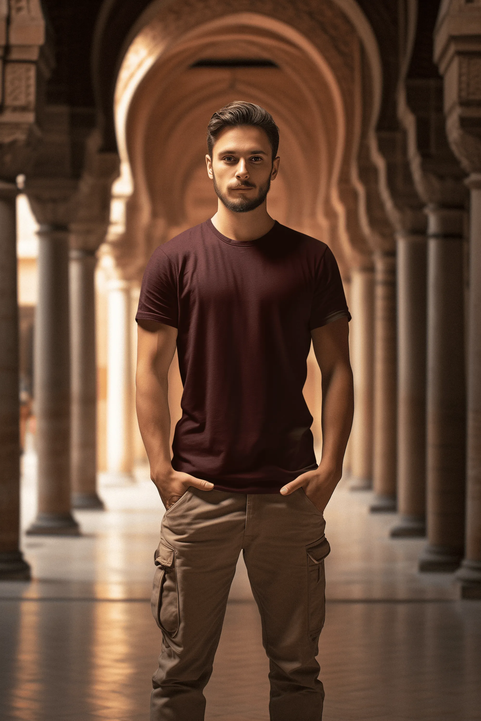 Unisex Regular Fit T-Shirt - Cotton, Bio-Washed (Brick Red)
