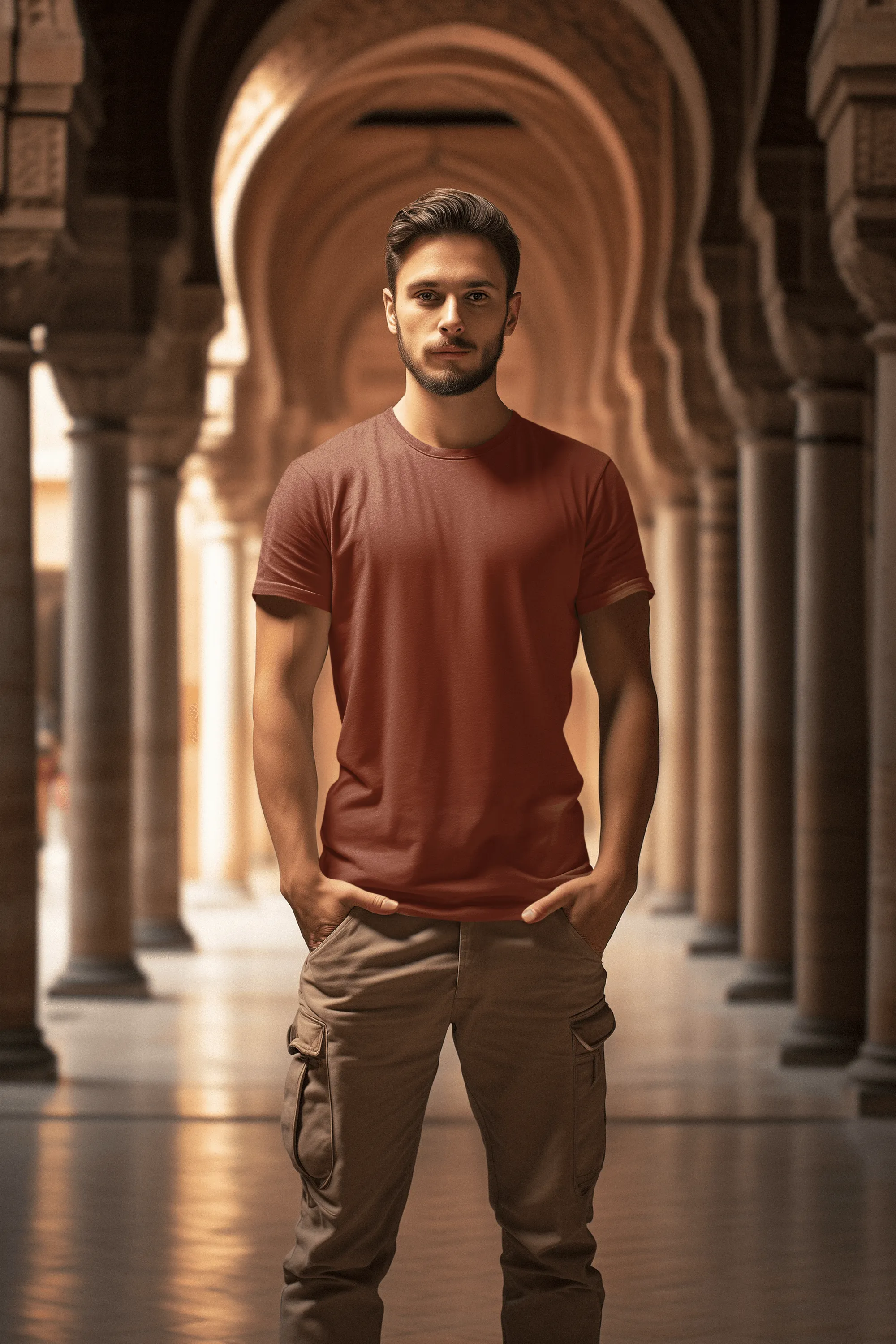 Unisex Regular Fit T-Shirt - Cotton, Bio-Washed (Brick Red)