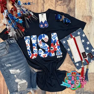 USA Floral Tee