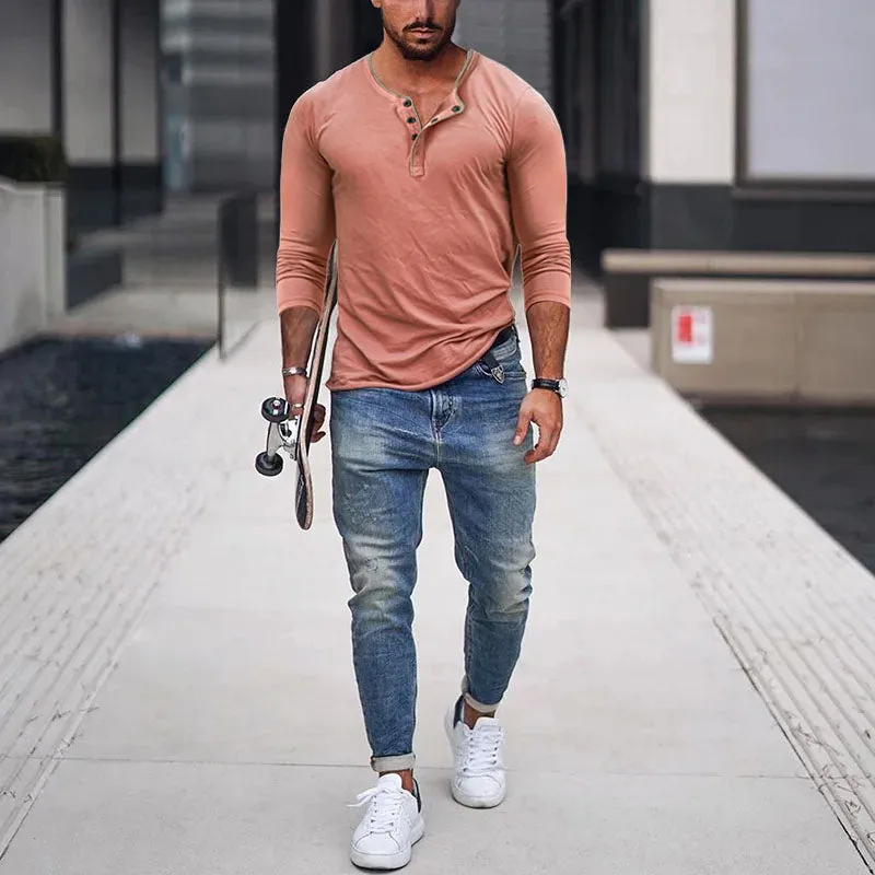 Veyron - Men's Casual  Henley Neck Slim Fit Long Sleeve T-Shirt