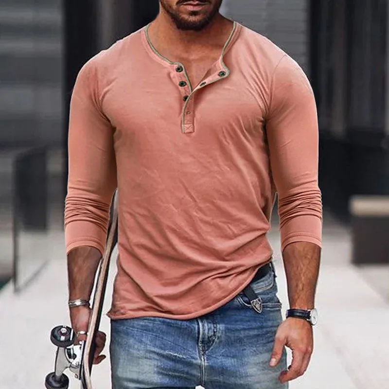 Veyron - Men's Casual  Henley Neck Slim Fit Long Sleeve T-Shirt