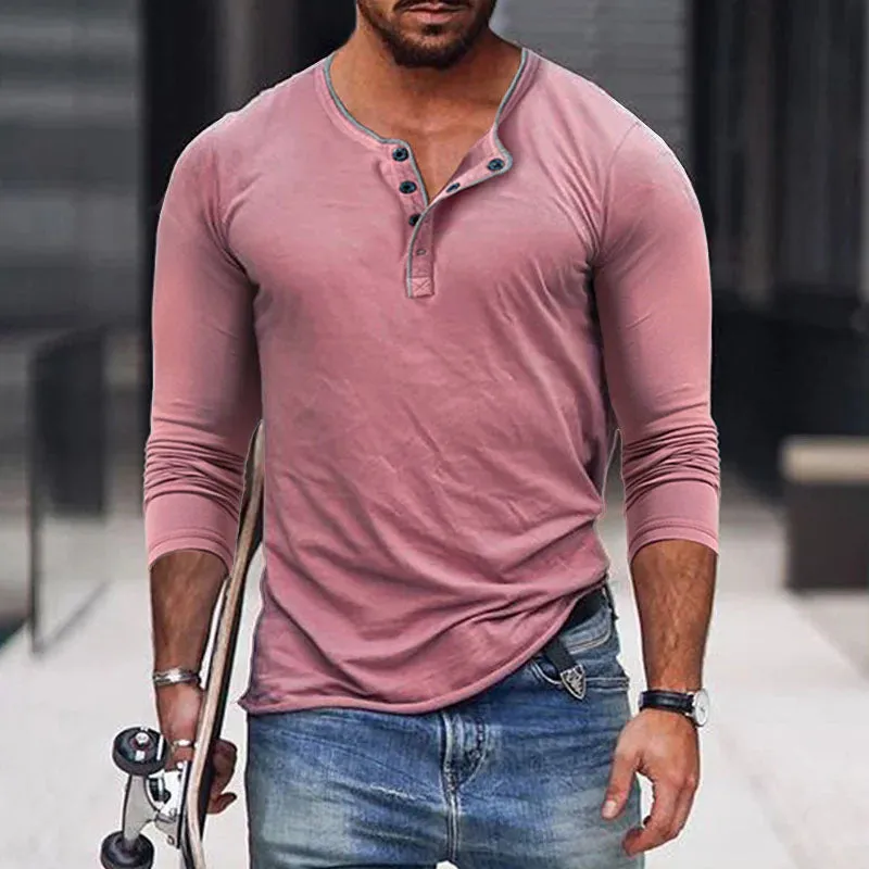 Veyron - Men's Casual  Henley Neck Slim Fit Long Sleeve T-Shirt