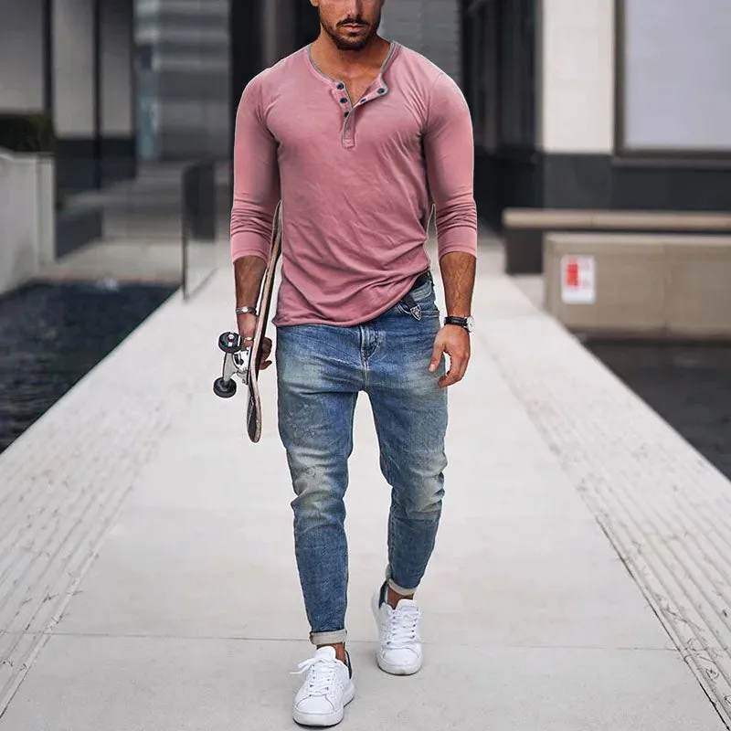 Veyron - Men's Casual  Henley Neck Slim Fit Long Sleeve T-Shirt