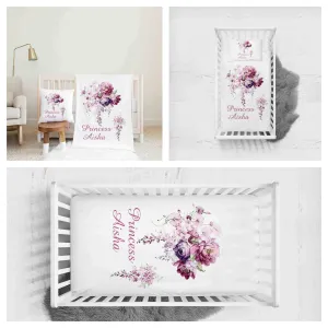 White Flower Personalised Blanket/Cot set