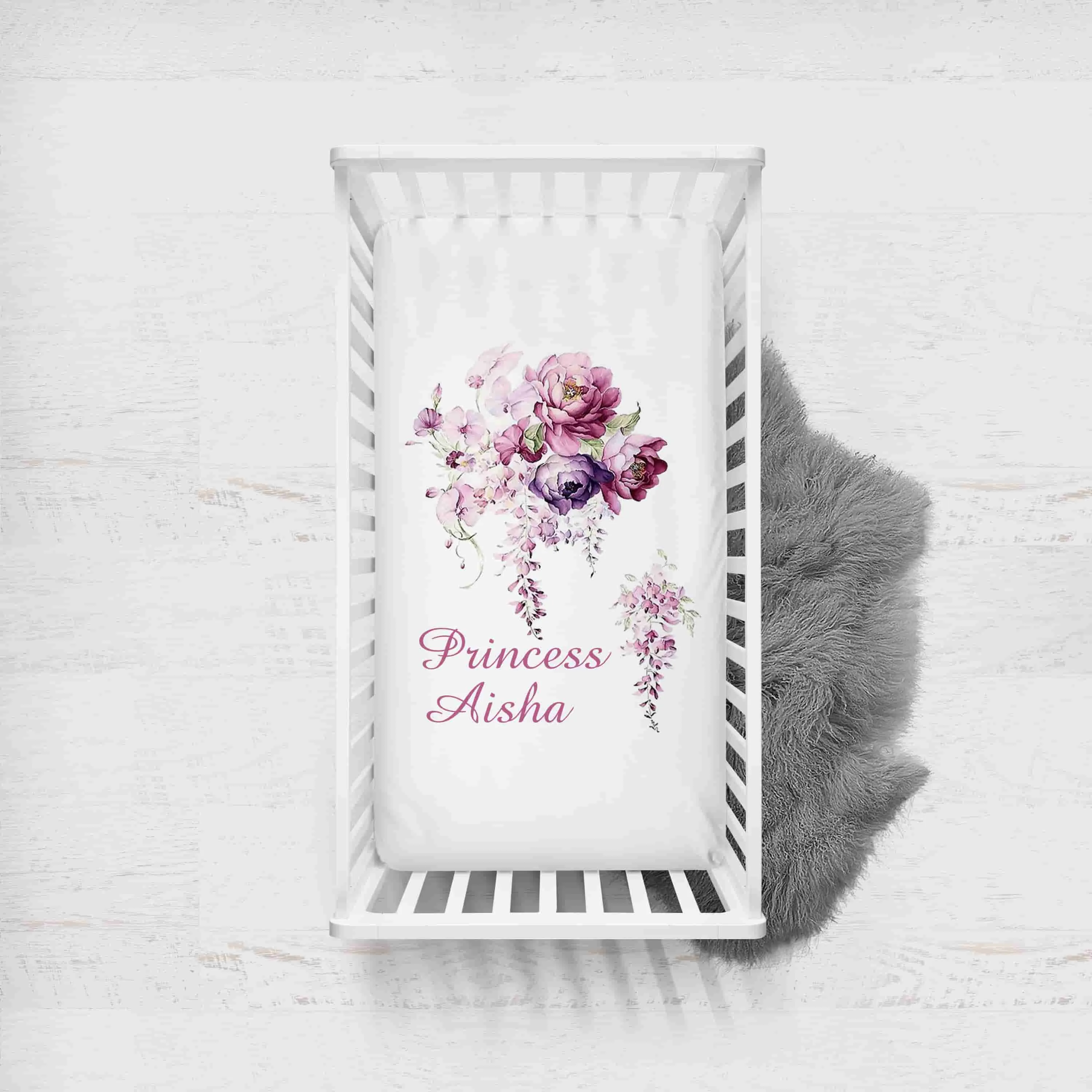White Flower Personalised Blanket/Cot set