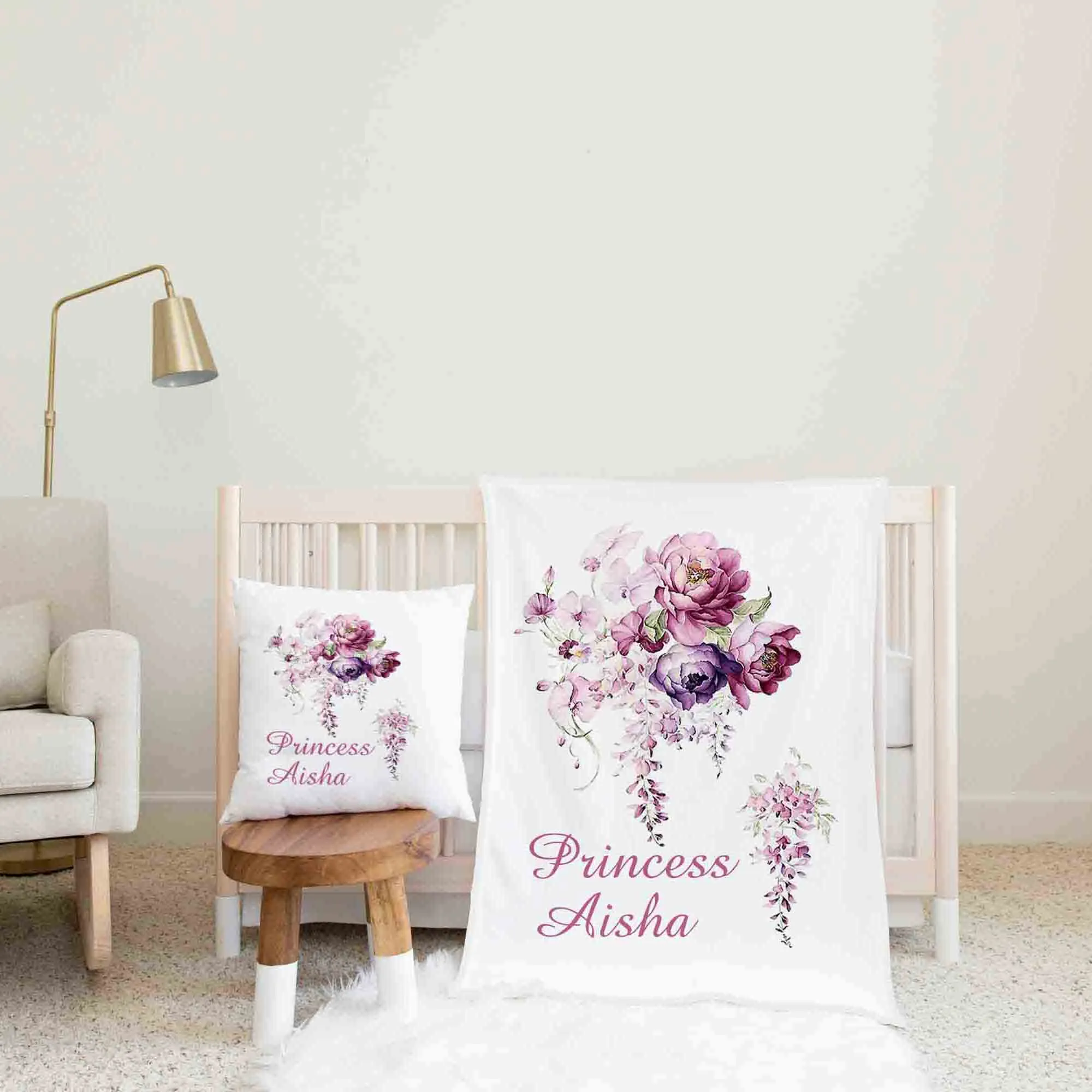White Flower Personalised Blanket/Cot set