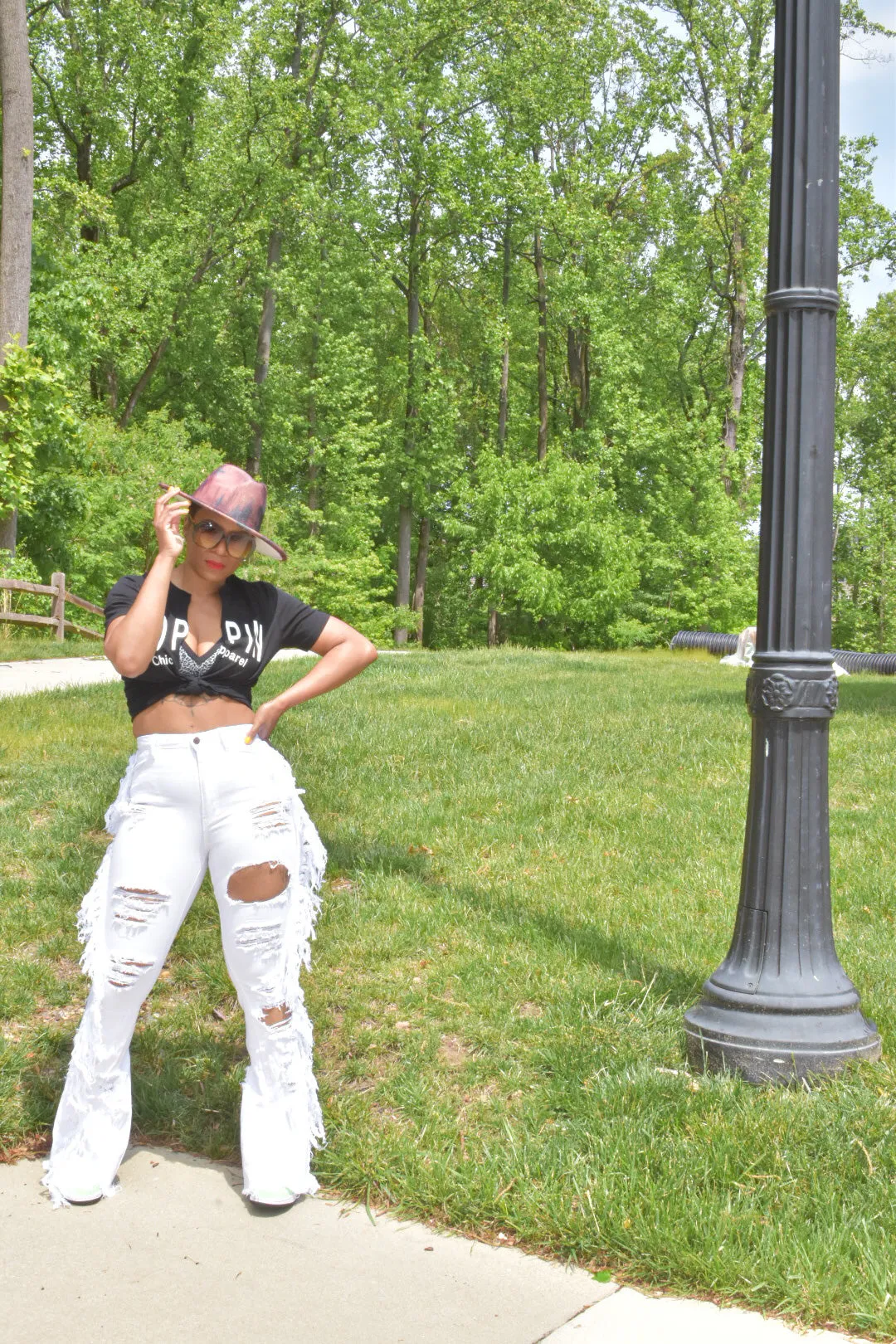 White High Waisted Fringed and Distressed Jeans