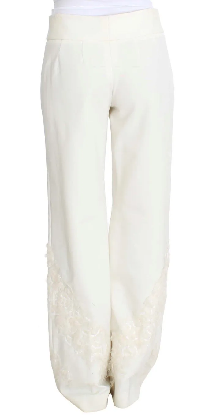White Stretch Sequined Pants