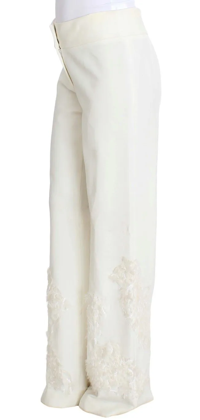 White Stretch Sequined Pants