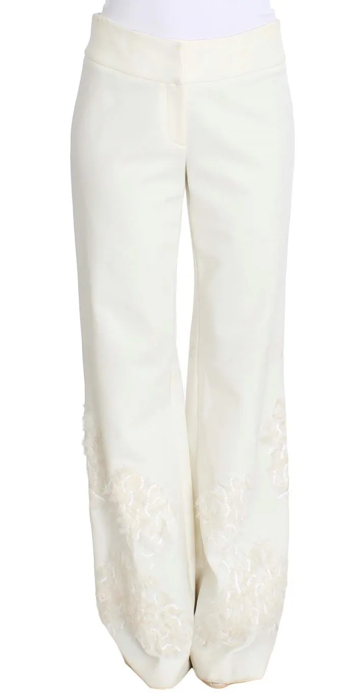 White Stretch Sequined Pants