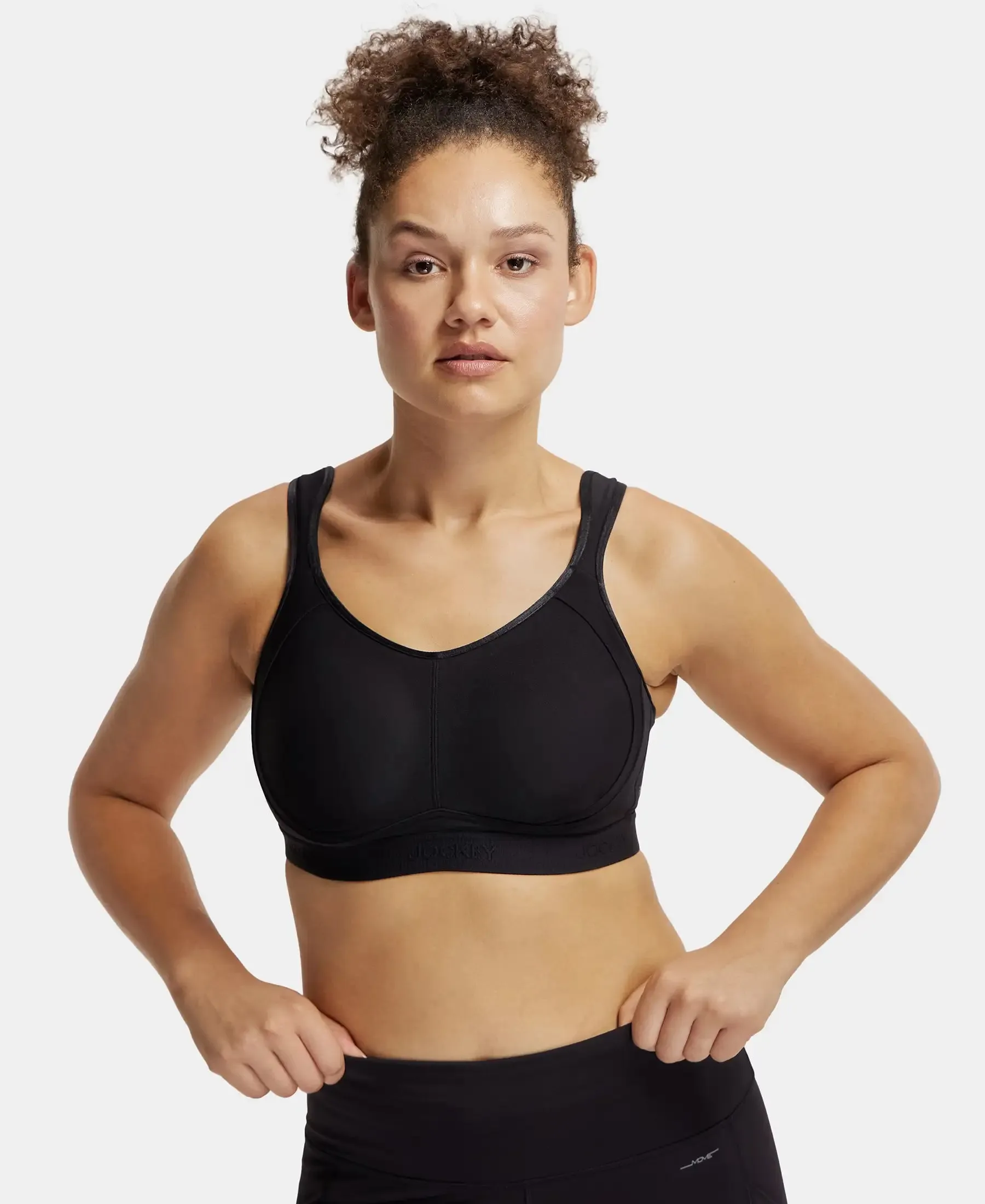 Wirefree Non Padded Microfiber Elastane Stretch Full Coverage Sports Bra with StayDry Treatment - Black