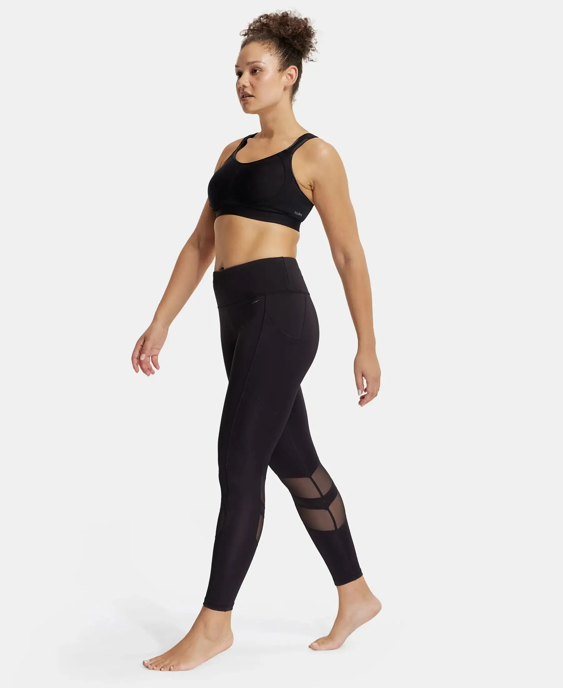 Wirefree Non Padded Microfiber Elastane Stretch Full Coverage Sports Bra with StayDry Treatment - Black