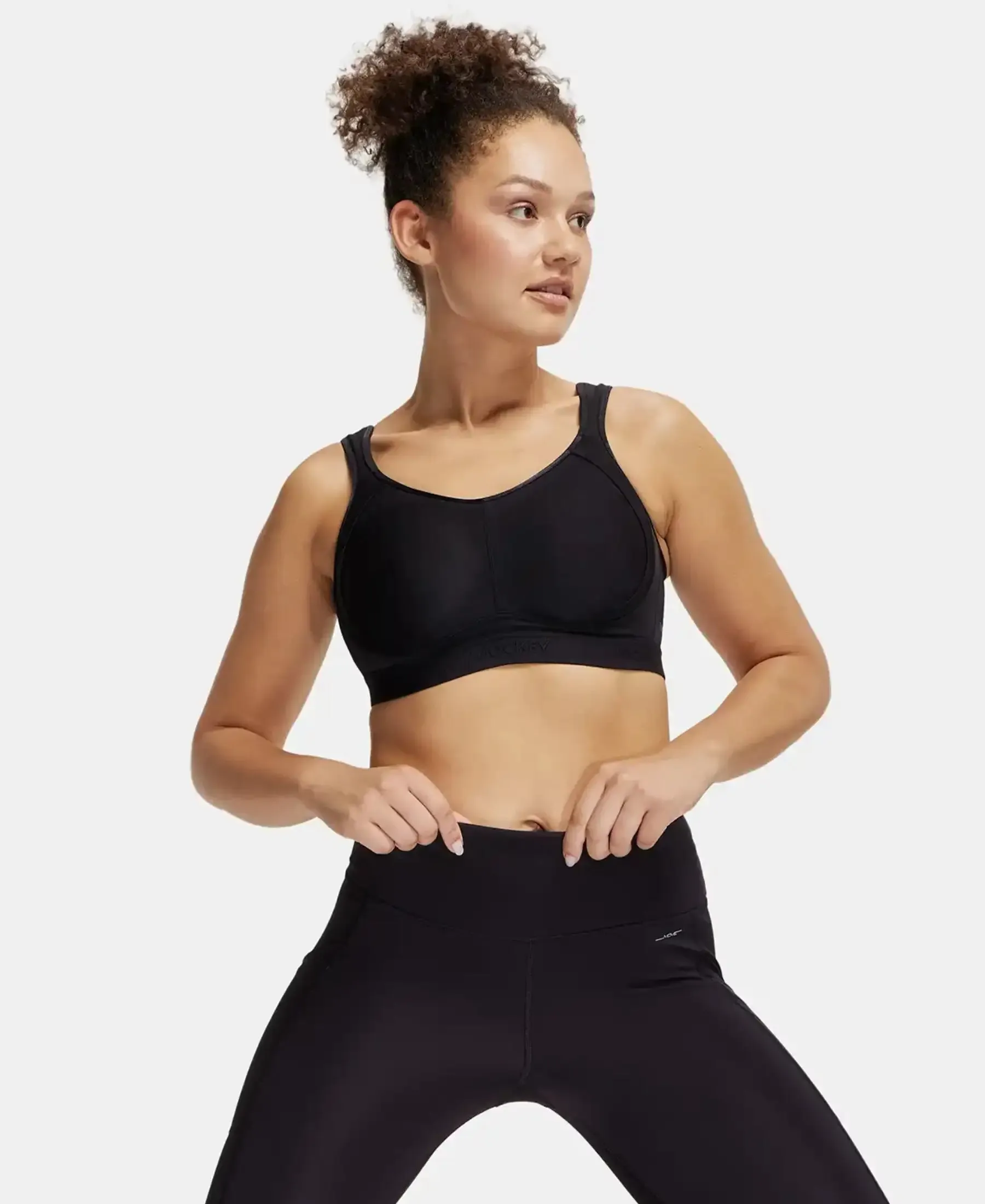 Wirefree Non Padded Microfiber Elastane Stretch Full Coverage Sports Bra with StayDry Treatment - Black