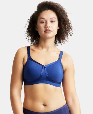 Wirefree Non Padded Plus Size Super Combed Cotton Elastane Stretch Full Coverage Everyday Bra with Detachable Straps - Blue Depth