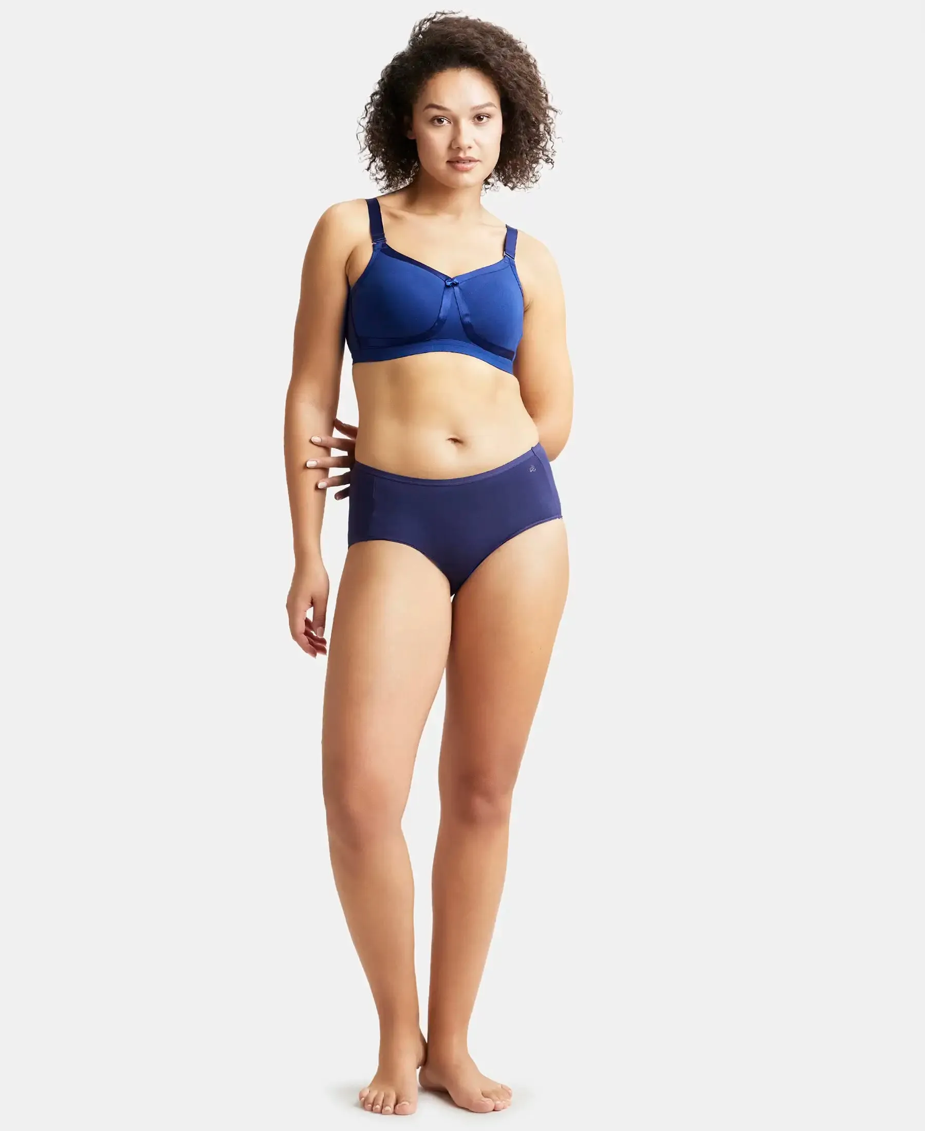 Wirefree Non Padded Plus Size Super Combed Cotton Elastane Stretch Full Coverage Everyday Bra with Detachable Straps - Blue Depth