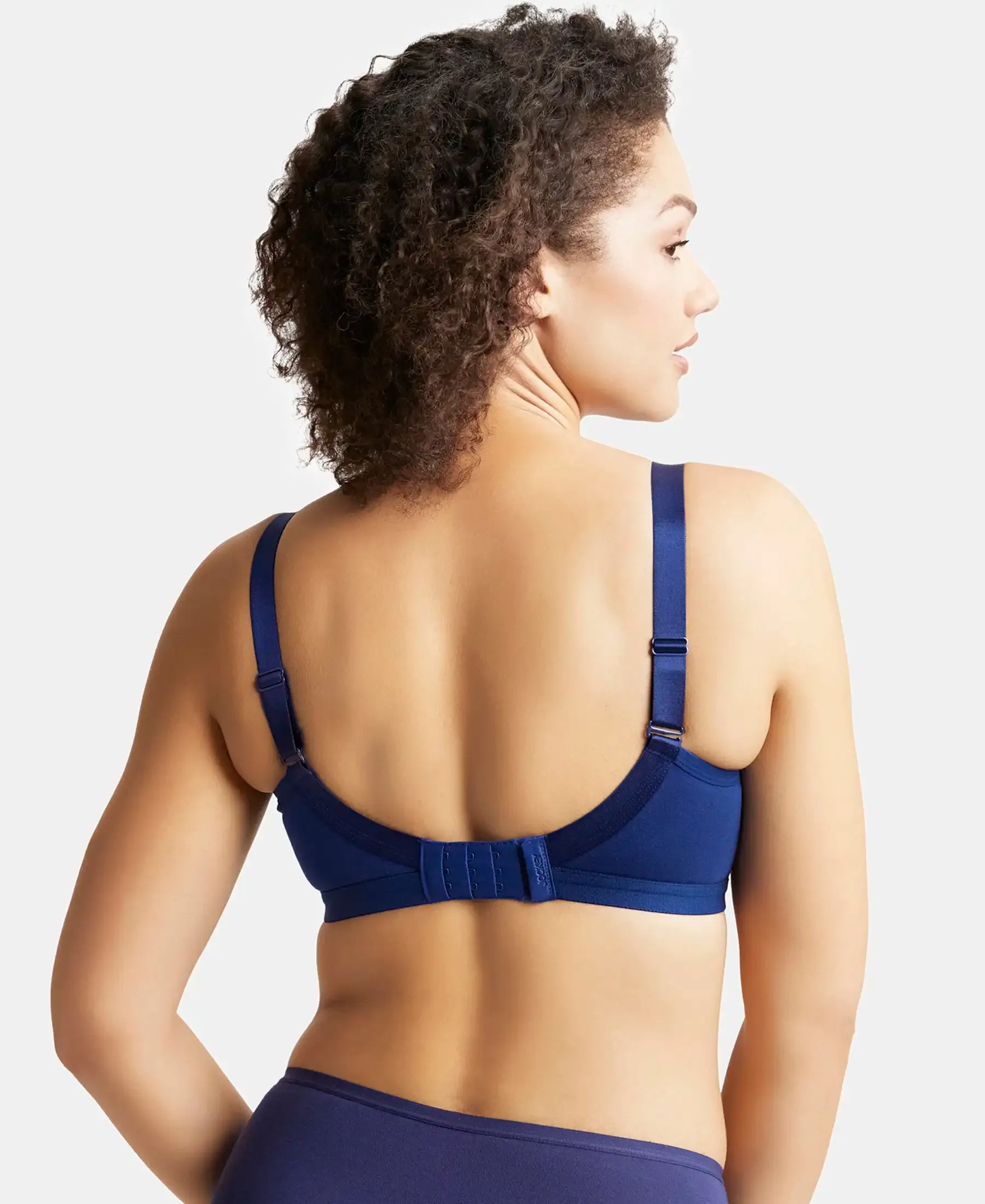 Wirefree Non Padded Plus Size Super Combed Cotton Elastane Stretch Full Coverage Everyday Bra with Detachable Straps - Blue Depth