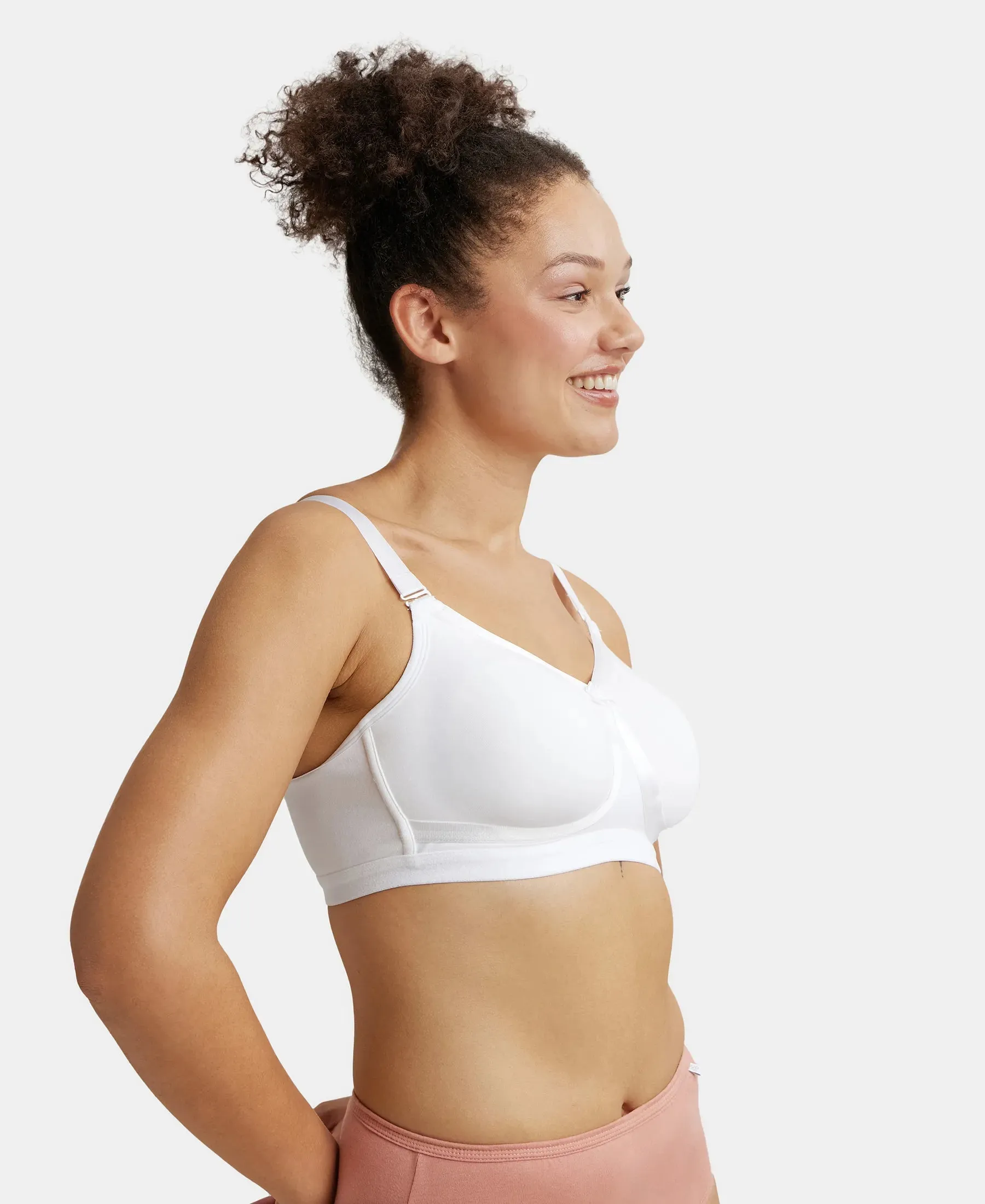 Wirefree Non Padded Plus Size Super Combed Cotton Elastane Stretch Full Coverage Everyday Bra with Detachable Straps - White