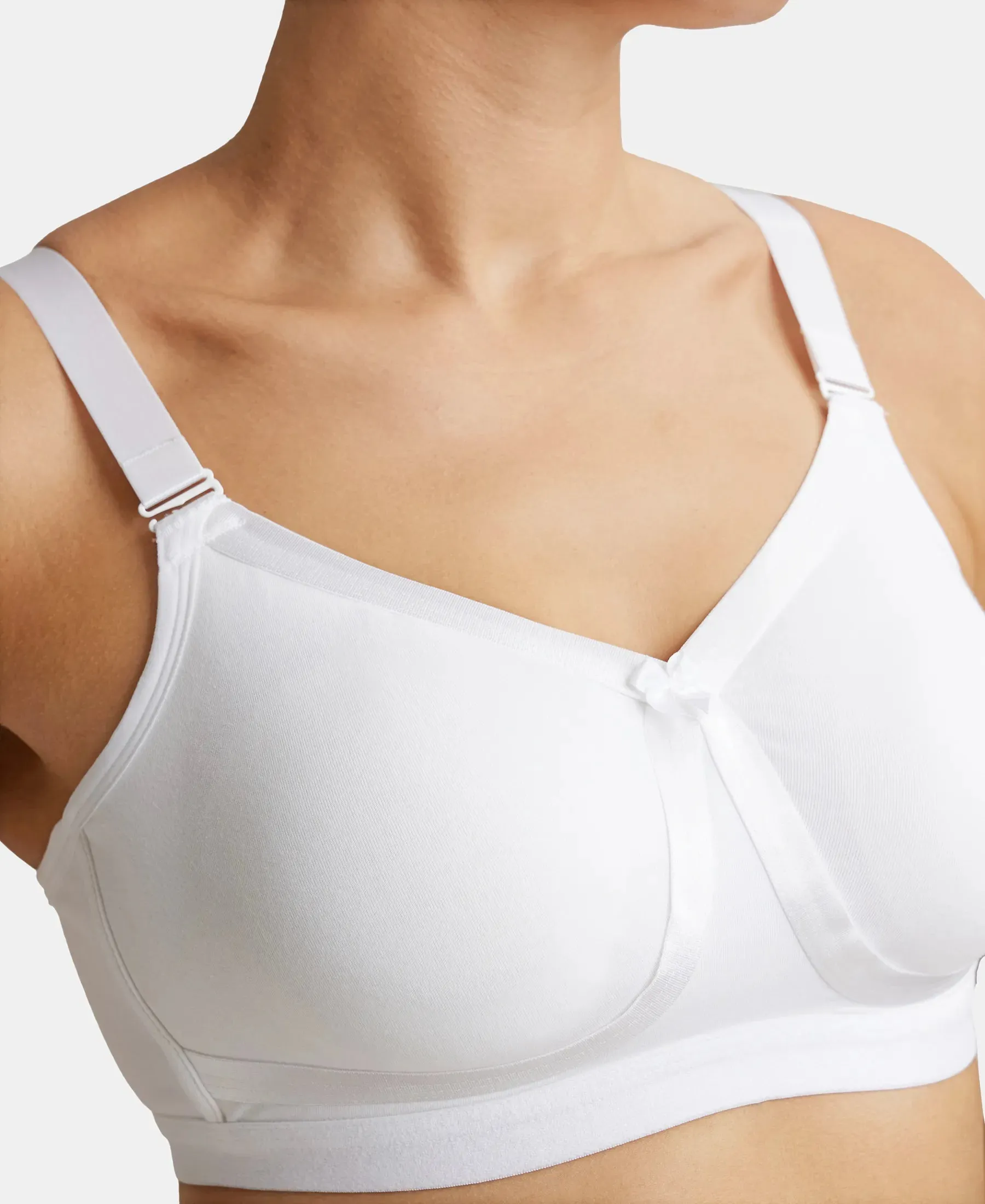 Wirefree Non Padded Plus Size Super Combed Cotton Elastane Stretch Full Coverage Everyday Bra with Detachable Straps - White