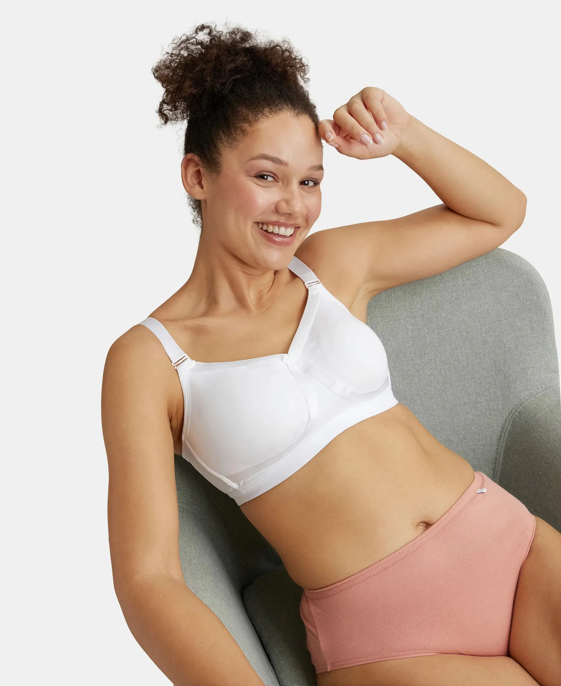 Wirefree Non Padded Plus Size Super Combed Cotton Elastane Stretch Full Coverage Everyday Bra with Detachable Straps - White