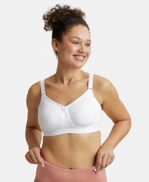 Wirefree Non Padded Plus Size Super Combed Cotton Elastane Stretch Full Coverage Everyday Bra with Detachable Straps - White