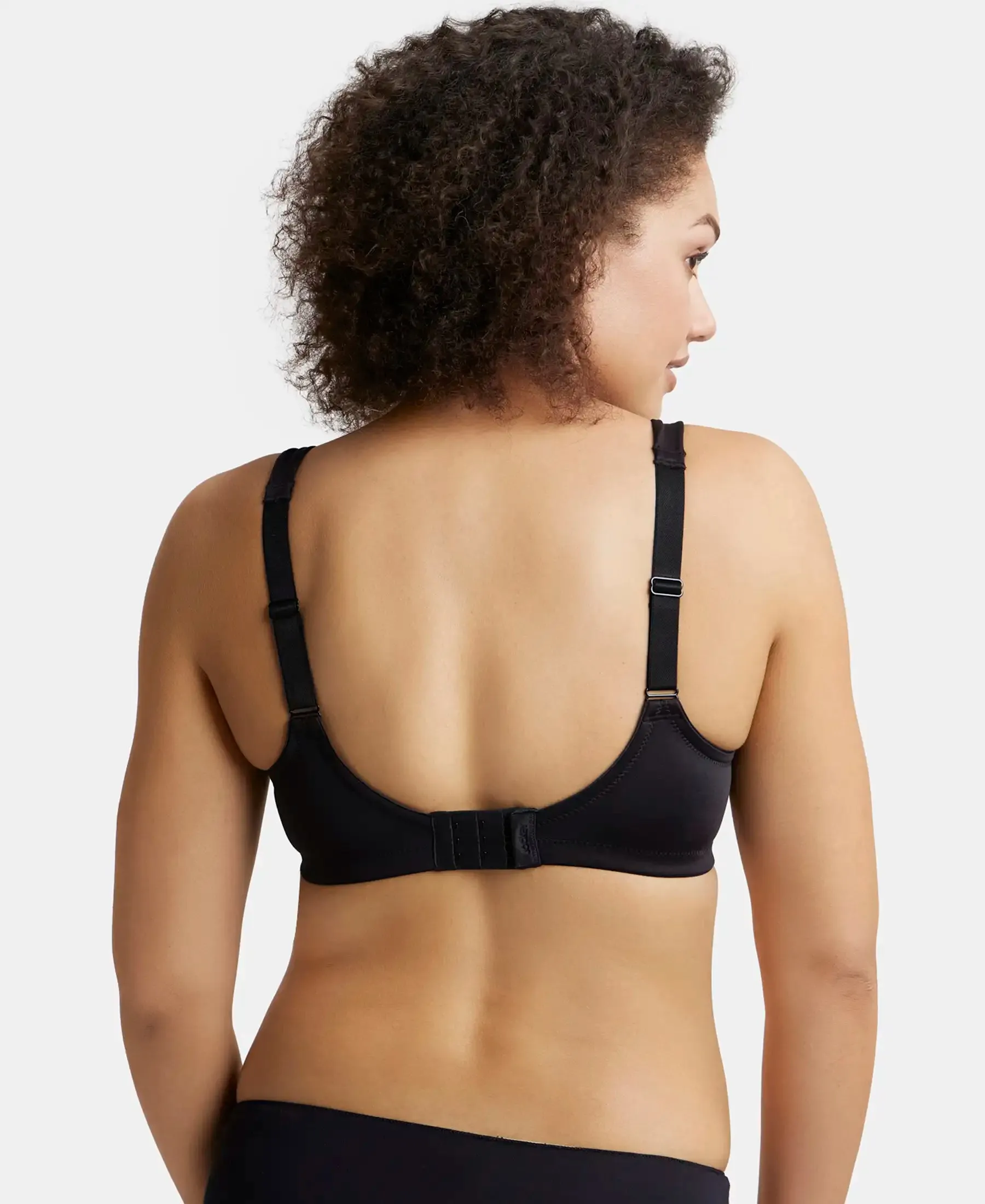 Wirefree Non Padded Soft Touch Microfiber Elastane Stretch Full Coverage Minimizer Bra with Broad Cushioned Fabric Strap - Black