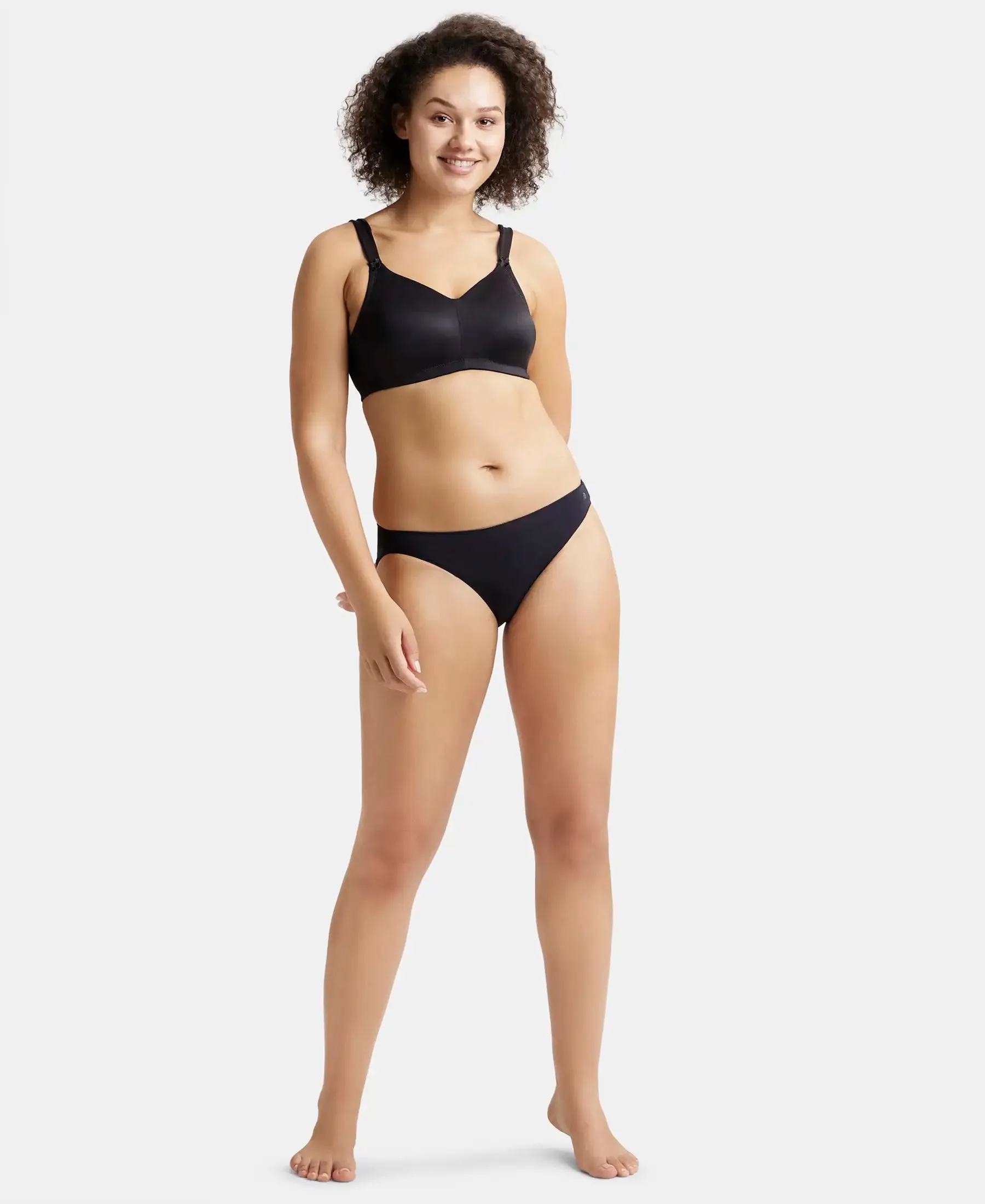 Wirefree Non Padded Soft Touch Microfiber Elastane Stretch Full Coverage Minimizer Bra with Broad Cushioned Fabric Strap - Black