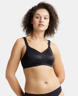 Wirefree Non Padded Soft Touch Microfiber Elastane Stretch Full Coverage Minimizer Bra with Broad Cushioned Fabric Strap - Black