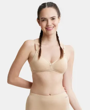 Wirefree Non Padded Super Combed Cotton Elastane Stretch Everyday Bra with Ultrasoft and Durable Underband - Skin