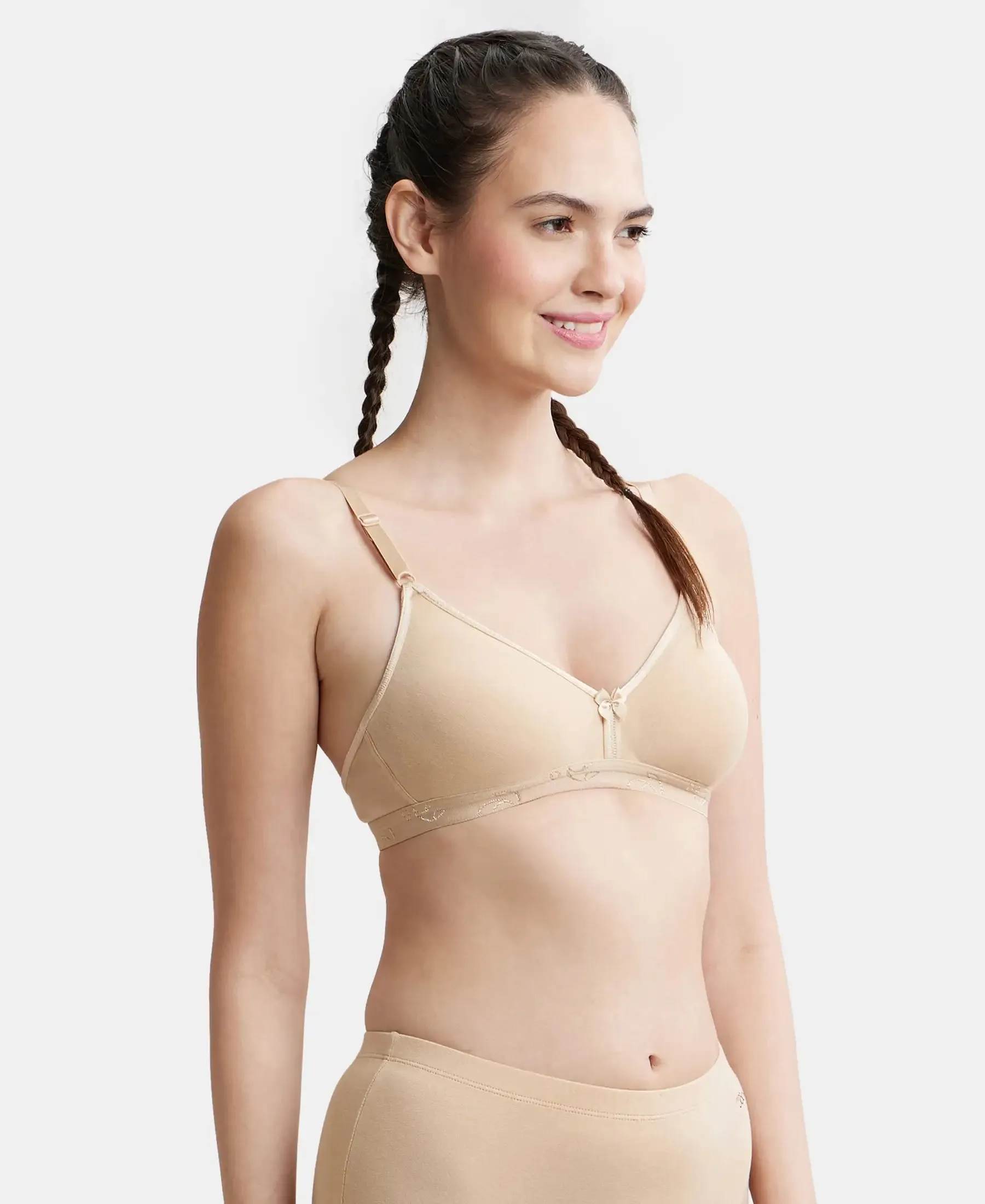Wirefree Non Padded Super Combed Cotton Elastane Stretch Everyday Bra with Ultrasoft and Durable Underband - Skin