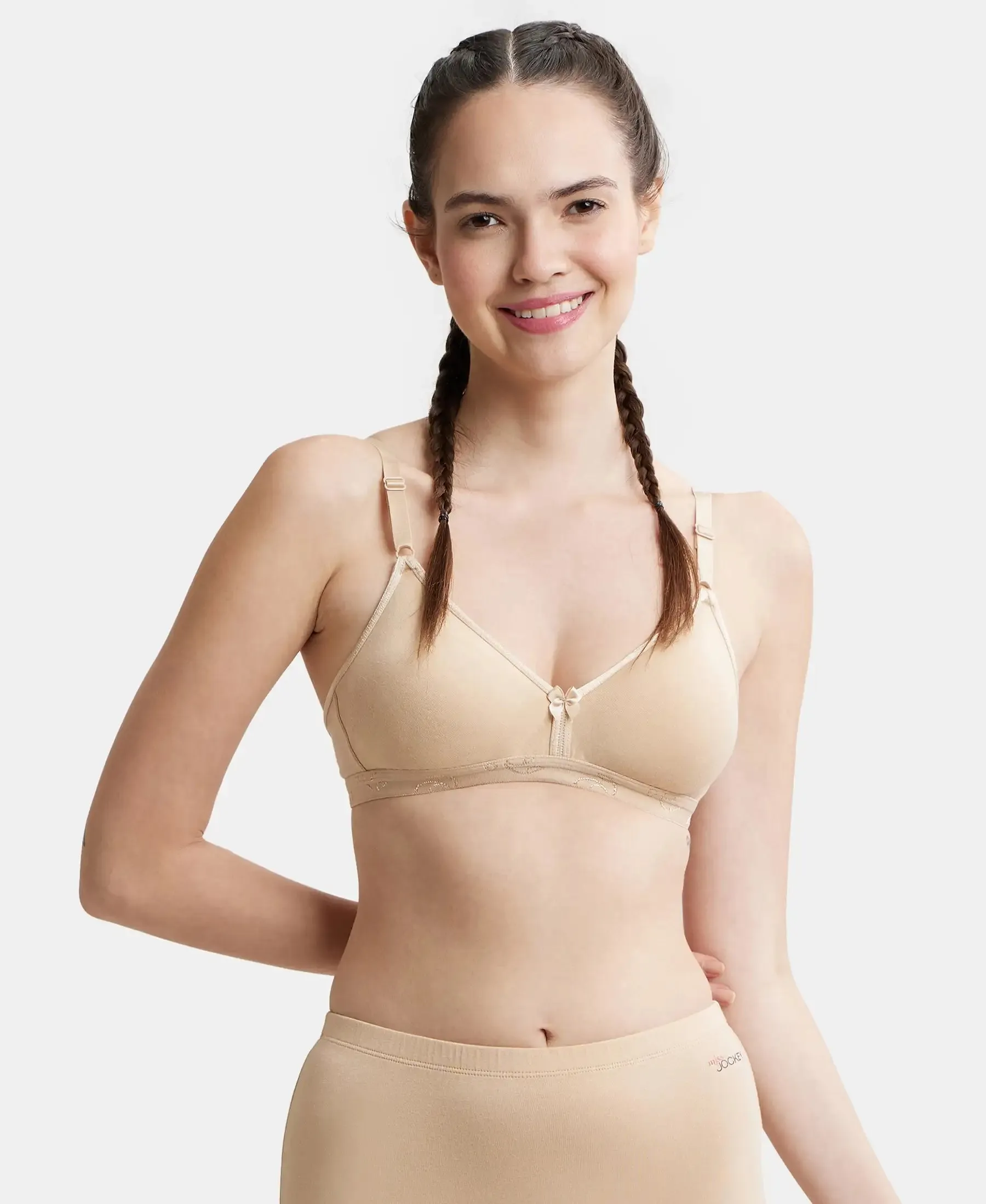 Wirefree Non Padded Super Combed Cotton Elastane Stretch Everyday Bra with Ultrasoft and Durable Underband - Skin