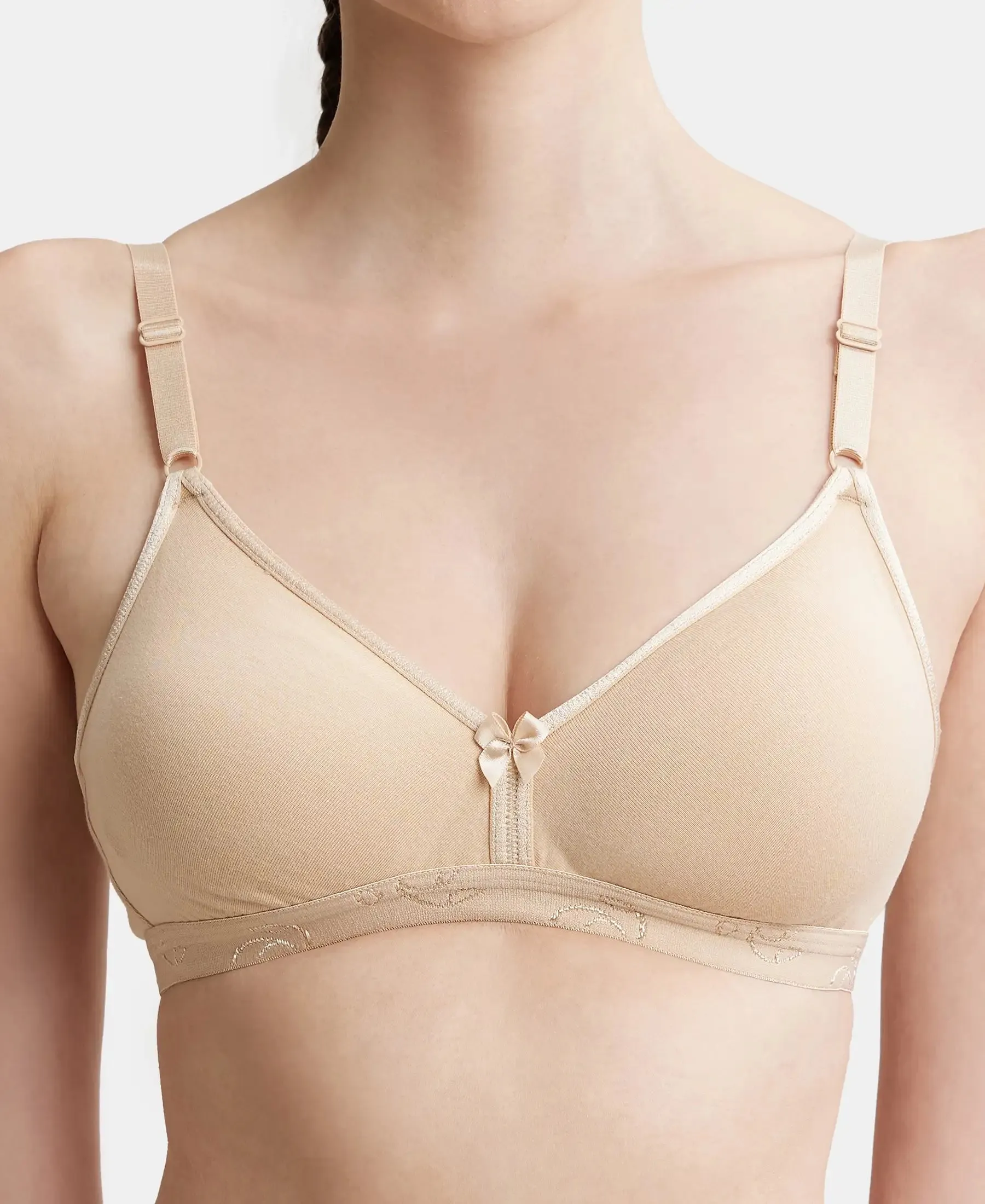 Wirefree Non Padded Super Combed Cotton Elastane Stretch Everyday Bra with Ultrasoft and Durable Underband - Skin